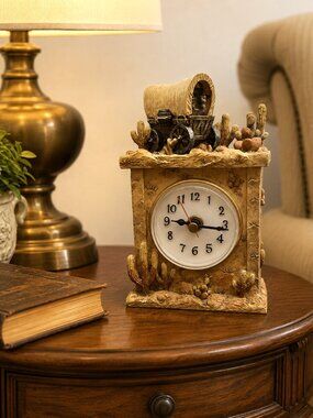 Vintage A. Richesco Corp. Hand-Painted Covered Wagon Battery Clock SHIPS FREE